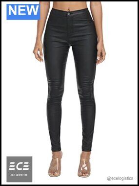 High Waisted Coated Leather Look Skinny Jeans Stretch Leggings